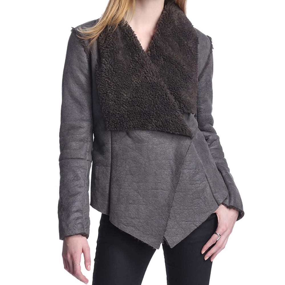 BB DAKOTA Charcoal Gray Gillian Faux Shearling/Suede Jacket